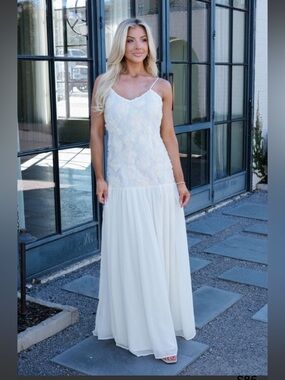 NWT These Three Boutique- Elegant Rose Textured Maxi Dress-Ivory